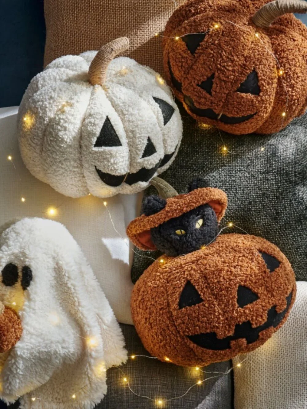 Pottery Barn Jack-o’-Lantern Shaped Pillow White